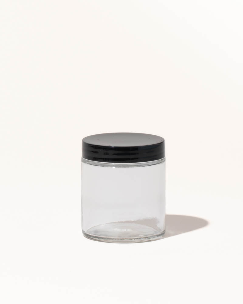 Clear Glass Jar w/ Smooth Black Lid, 4 oz