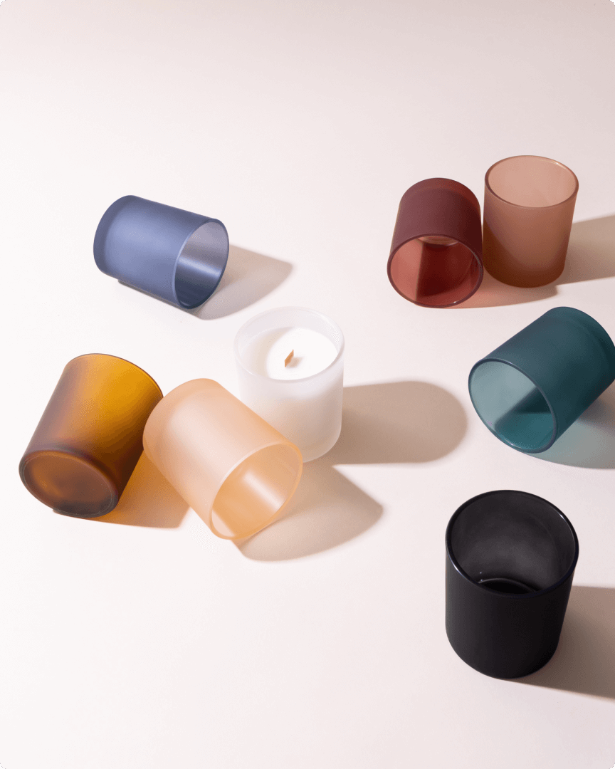 colored candle vessels and wax melts