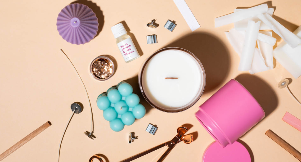 diy candle supplies on a table