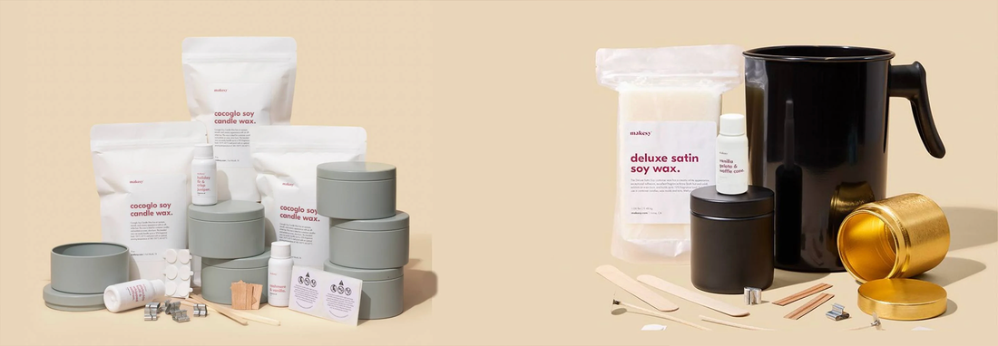 Beginner candle making kits with soy wax, fragrance oils, containers, wicks, and melting equipment for DIY candle making in 2026.