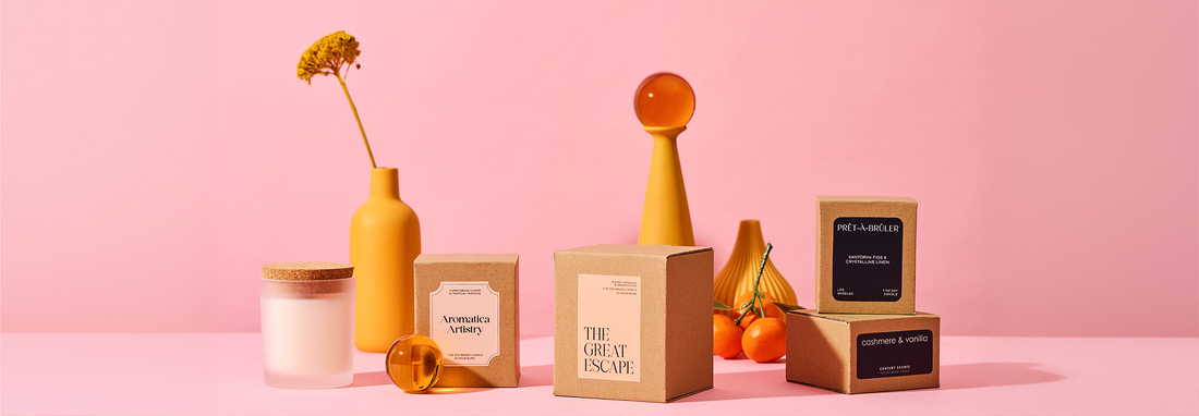 Premium cardboard boxes and aesthetic packaging designs for high-end luxury candle brands.