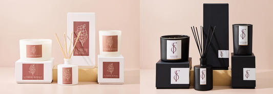 Elegant minimalist candle styles and high-end matching packaging designs for luxury candle brands.