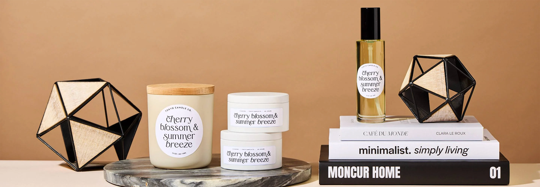 Private label candle products with custom branding, containers, and fragrance packaging, representing candle supply sourcing in the USA.