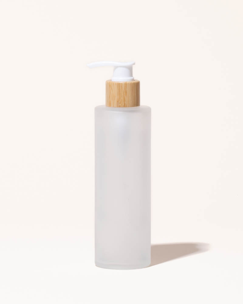 6.7 oz / 200 ml frosted glass & bamboo lotion bottle