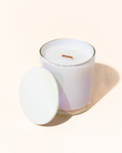 thin metal candle lid - iridescent white - the stash
