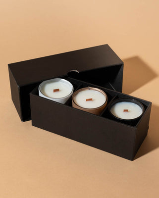 Cream Luxe Linen Candle Box, Holds Three 2.5oz Candles