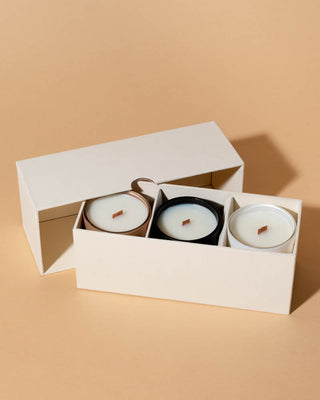 Cream Luxe Linen Candle Box, Holds Three 2.5oz Candles