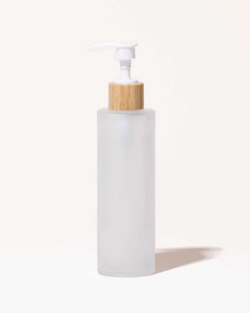 6.7oz / 200ml frosted glass & bamboo lotion bottle - the stash