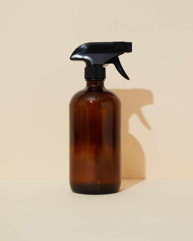 translucent amber 16oz glass bottle & white trigger sprayer - Makesy