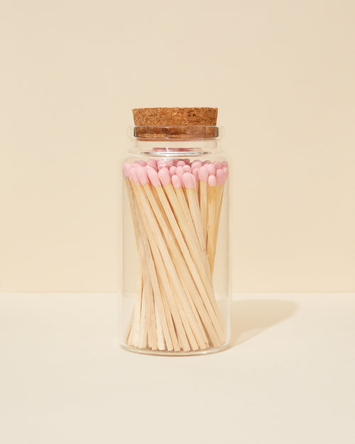 pink tip 4in wooden matches with jar - Makesy